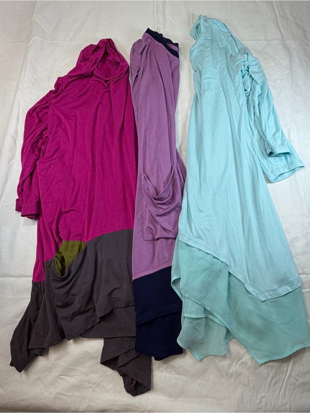 LOGO Lot of 3 Draped Tunic Tops - Magenta, Lavender, Aqua
